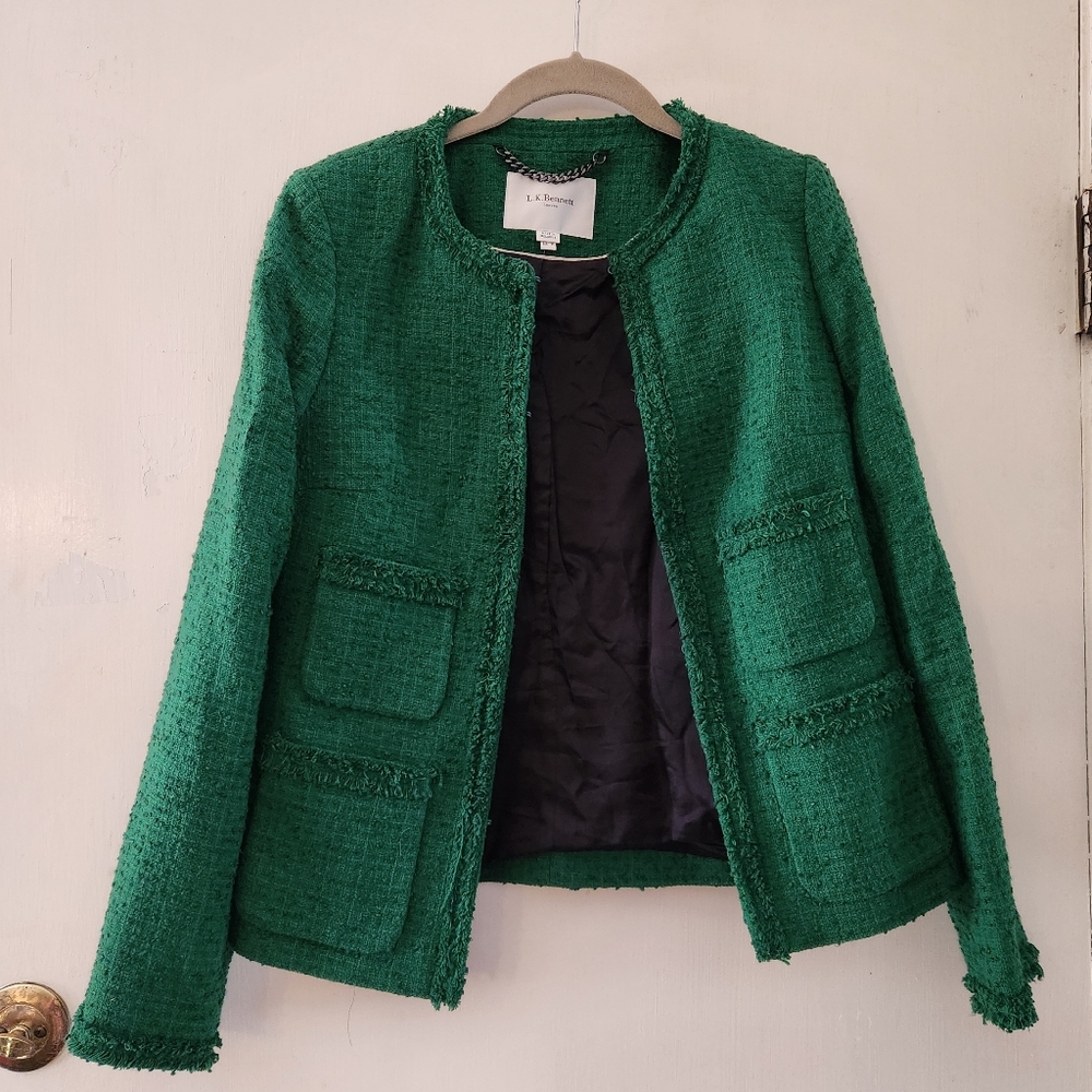 L.K. Bennett Charles Tweed Jacket Emerald sz US 2
